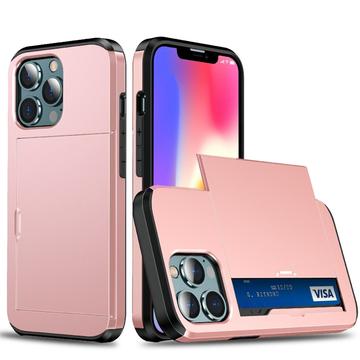iPhone 13 Pro Max Hybrid Case with Sliding Card Slot - Rose Gold