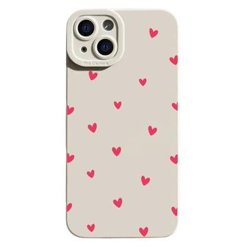 iPhone 14 Heart Pattern Slim TPU Case - White / Red