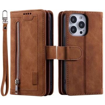 iPhone 14 Pro Cover with Wallet & Magnetic Lock - Brown