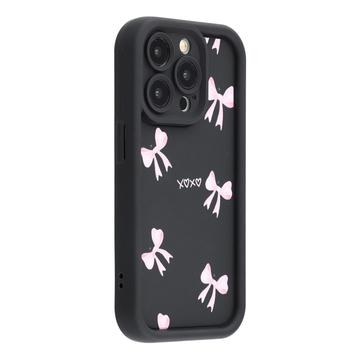 iPhone 14 Pro Max Stylish Shockproof TPU Case with Raised Edges - Black / Bow