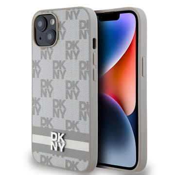 iPhone 15 DKNY Checkered Pattern and Stripe Case - Beige