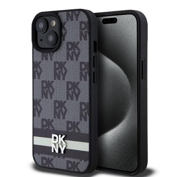 iPhone 15 DKNY Checkered Pattern and Stripe Case - Black