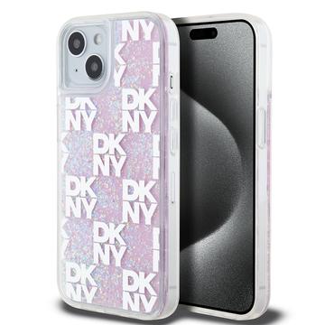 iPhone 15 DKNY Liquid Glitter Checkered Pattern Case - Pink