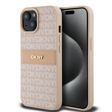 iPhone 15 DKNY Repeat Pattern Tonal Stripe Case - Pink