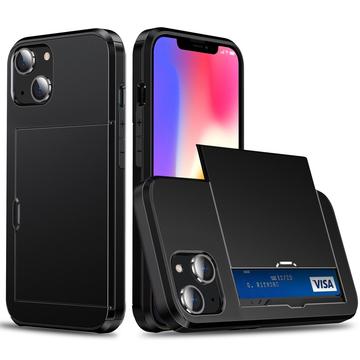 iPhone 15 Hybrid Case with Slide Card Holder - Black