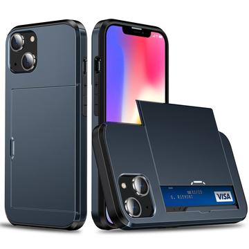 iPhone 15 Hybrid Case with Slide Card Holder - Dark Blue