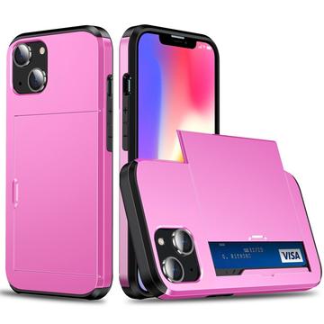 iPhone 15 Hybrid Case with Slide Card Holder - Pink