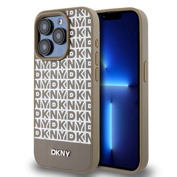 iPhone 15 Pro DKNY Repeat Pattern Bottom Stripe Case - MagSafe Compatible - Brown