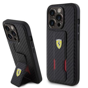 iPhone 15 Pro Ferrari Carbon Grip Stand Case - Black