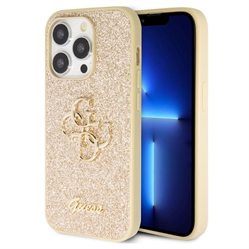 iPhone 15 Pro Max Guess Fixed Glitter 4G Metal Logo Case - Gold