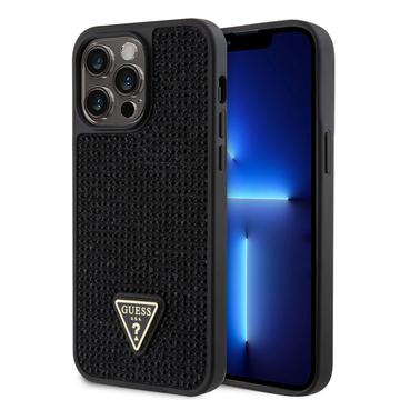 iPhone 15 Pro Max Guess Rhinestones Triangle Metal Logo Case - Black