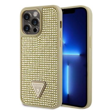 iPhone 15 Pro Max Guess Rhinestones Triangle Metal Logo Case - Gold
