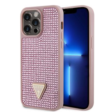 iPhone 15 Pro Max Guess Rhinestones Triangle Metal Logo Case - Pink