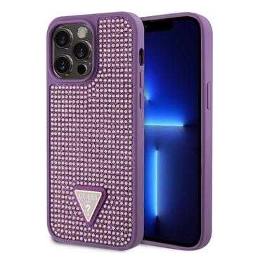 iPhone 15 Pro Max Guess Rhinestones Triangle Metal Logo Case - Purple