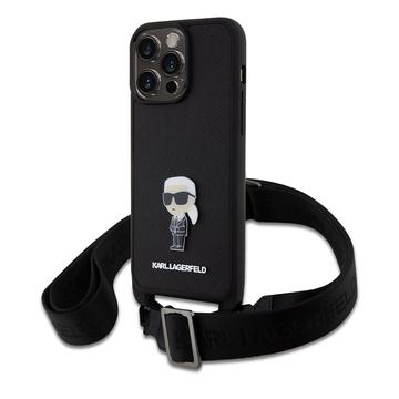iPhone 15 Pro Max Karl Lagerfeld Saffiano Crossbody Metal Iconic Case - Black