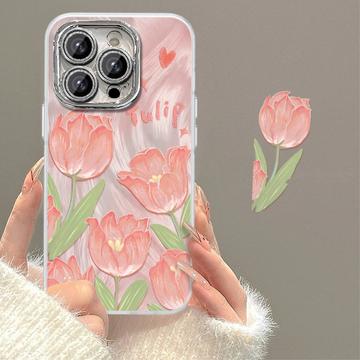 iPhone 15 Pro Max Tulip Pattern TPU Case - Pink