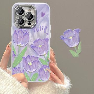 iPhone 15 Pro Max Tulip Pattern TPU Case - Purple