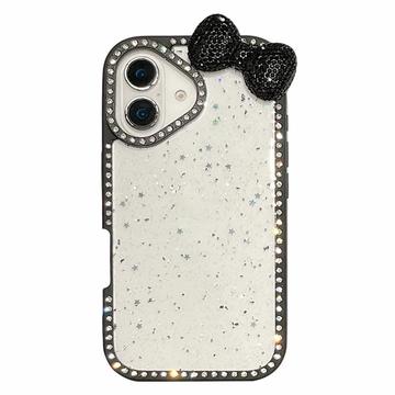 iPhone 16 Bow & Rhinestone Epoxy Case - Black