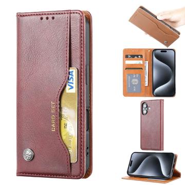 iPhone 16 Card Set Wallet Case - Wine Red