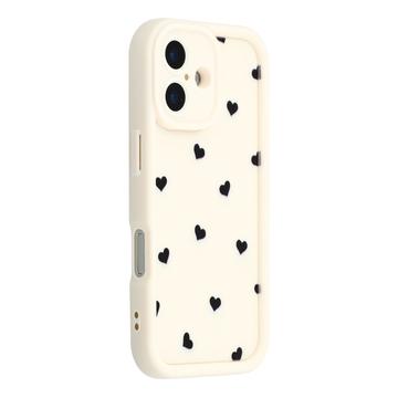 iPhone 16 Heart Pattern Shockproof TPU Case with Raised Edges - White