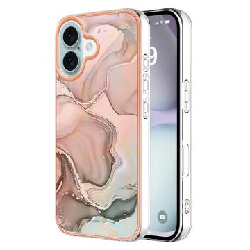 iPhone 16 Marble Pattern Electroplated IMD TPU Case - Pink