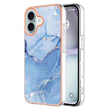 iPhone 16 Plus Marble Pattern Electroplated IMD TPU Case - Blue