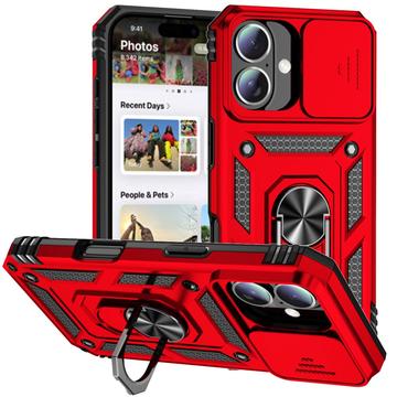 iPhone 16 Plus Rotary Ring Hybrid Case with Camera Shield - Red