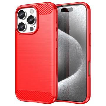 iPhone 16 Pro Brushed TPU Case - Carbon Fiber - Red