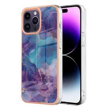 iPhone 16 Pro Marble Pattern Electroplated IMD TPU Case - Purple
