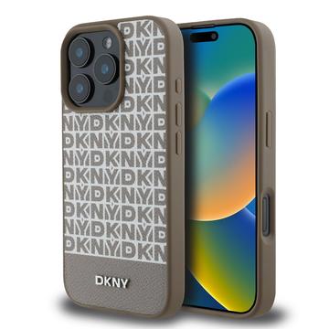 iPhone 16 Pro Max DKNY Repeat Pattern Bottom Stripe Case - MagSafe Compatible - Brown