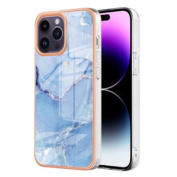 iPhone 16 Pro Max Marble Pattern Electroplated IMD TPU Case - Blue