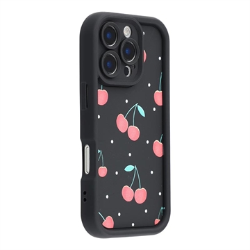 iPhone 16 Pro Max Stylish Shockproof TPU Case with Raised Edges - Black / Cherries