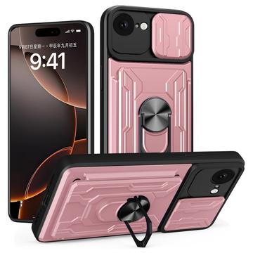 iPhone 16e/17e Rotary Ring Hybrid Case with Camera Shield - Rose Gold