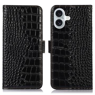 iPhone 17 Crocodile Series Wallet Leather Case with RFID - Black