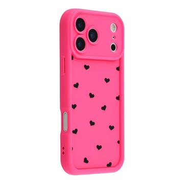 iPhone 17 Pro Max Heart Pattern Shockproof TPU Case with Raised Edges - Hot Pink