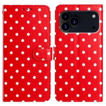 iPhone 17 Pro Max/18 Pro Max Polka Dot Pattern Wallet Case - Red