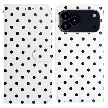 iPhone 17 Pro Max/18 Pro Max Polka Dot Pattern Wallet Case - White