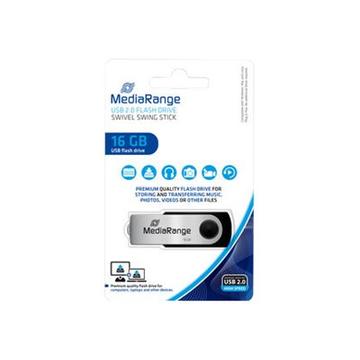 MediaRange USB 2.0 Flash Drive with Swivel Stick - 16GB - Silver / Black