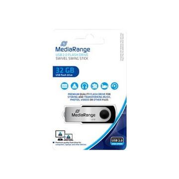 MediaRange USB 2.0 Flash Drive with Swivel Stick - 32GB - Silver / Black