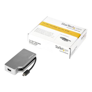 Image of StarTech.com USB C Multiport Video Adapter w/ HDMI, VGA, Mini DisplayPort or DVI - USB Type C Monitor Adapter to HDMI 2.0 or mDP 1.2 (4K 60Hz) - VGA or DVI (1080p) - Space Gray Aluminum (CDPVDHDMDP2G)