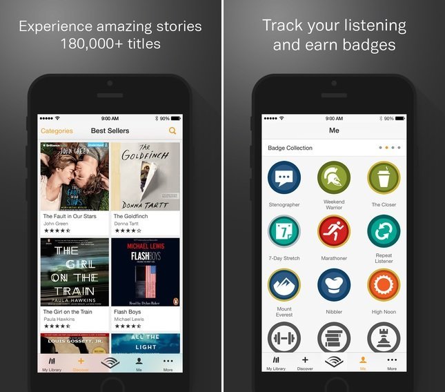 User interface of the Audiobooks From Audible app for iOS