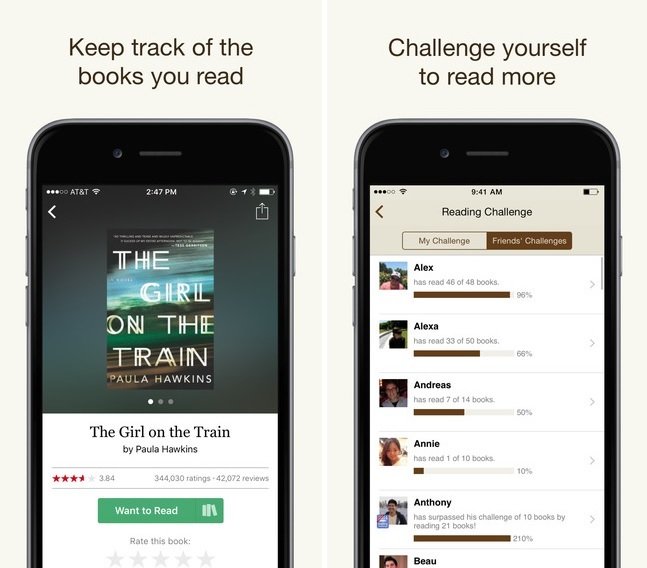 The user interface of the Goodreads app