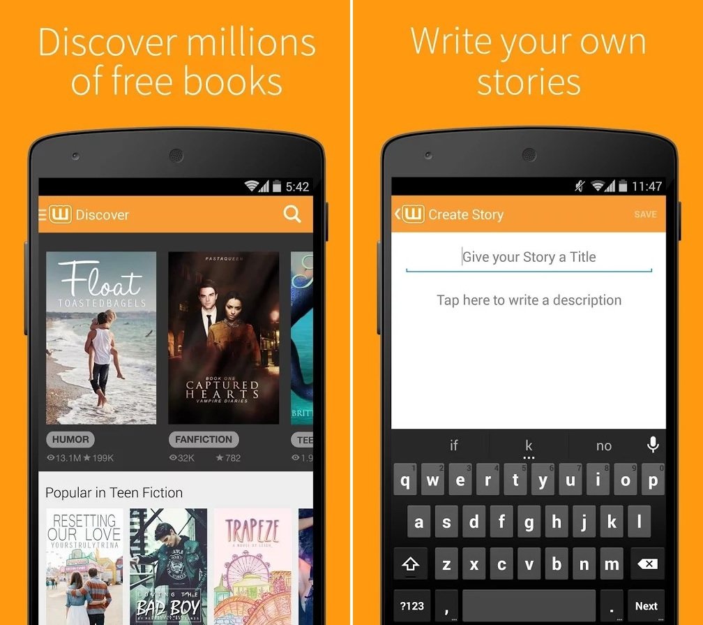 User interface for the Wattpad app for Android