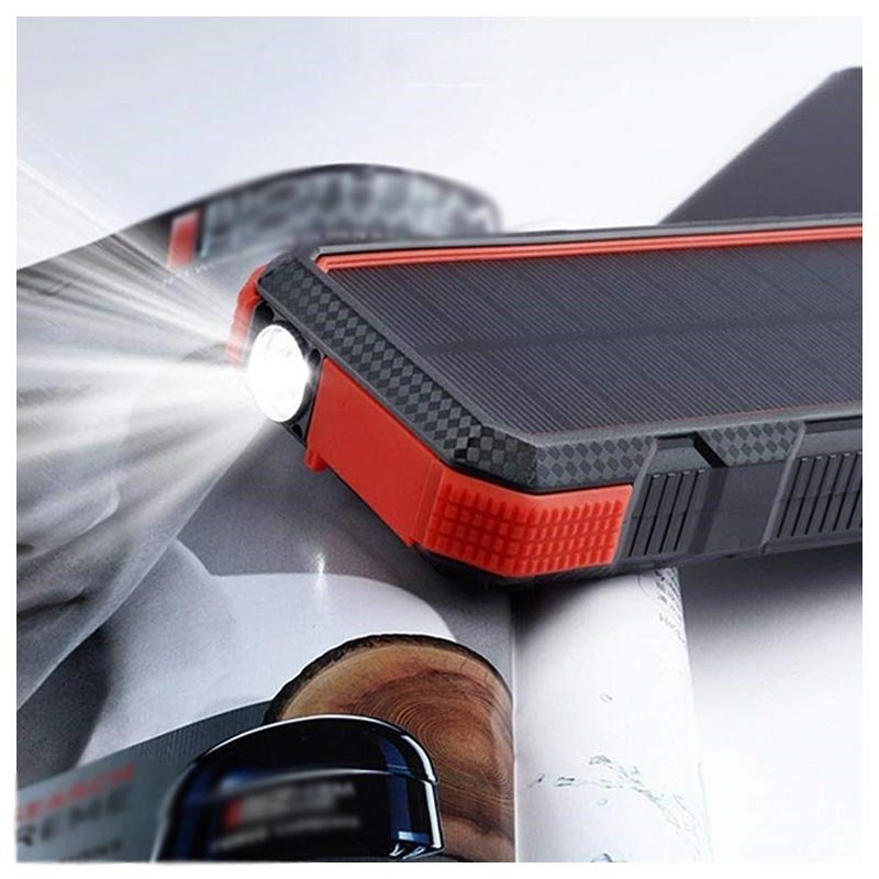 Waterproof power bank with solar cells Portable waterproof solar charger with flashlight