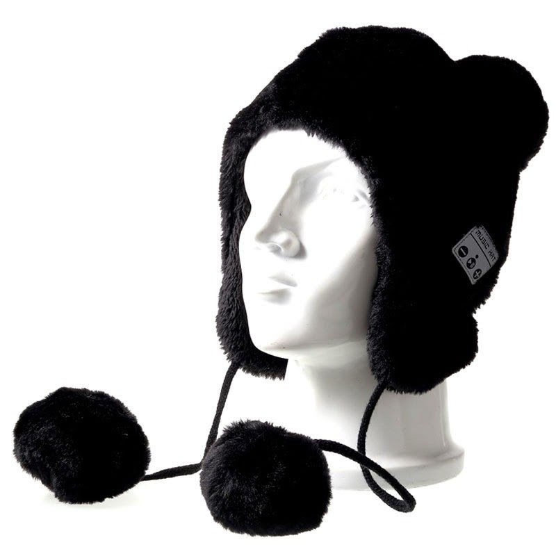 Pom-pom beanie with wireless headphones