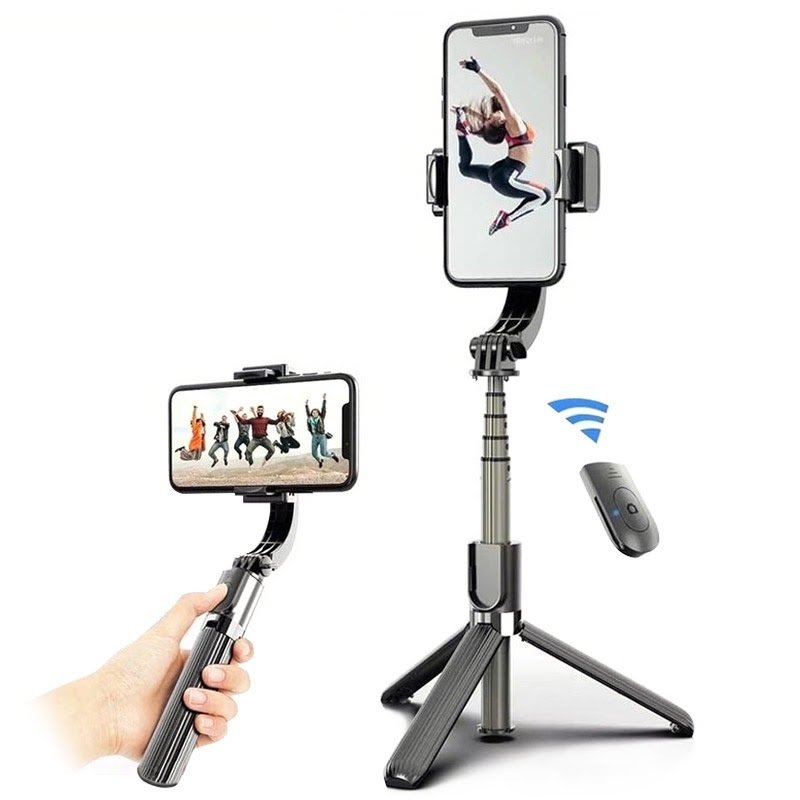 Selfie stick with gimbal and stative