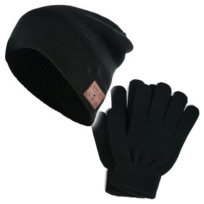 Touchscreen gloves and cap with inbuilt headphones