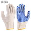 12 Pairs Cotton Yarn Anti-Slip Gardening Gloves - White