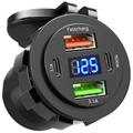 12V/24V USB Charger Socket with Voltage Display for Car, Boat, Motorcycle and Truck