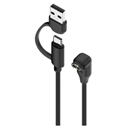 2-in-1 USB-C/USB-A Braided Angled Charging Cable for Garmin Smartwatches - 1m